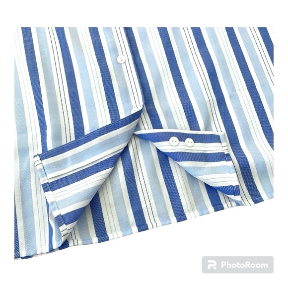 FOXCROFT Blue & White Striped Shirt, Button Down Top, Wrinkle Free, 8 Petite - Picture 9 of 15